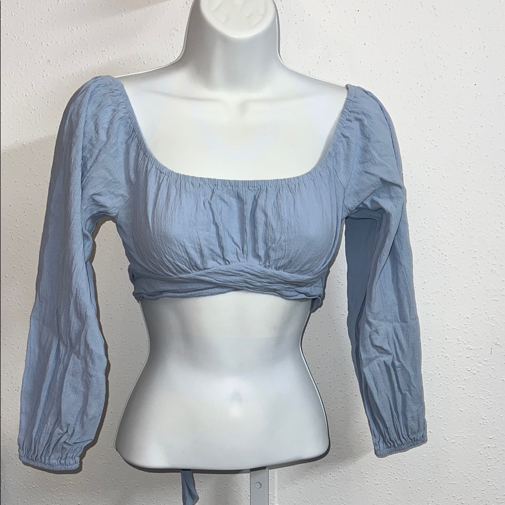 Chic Light Blue Square Neck Blouse